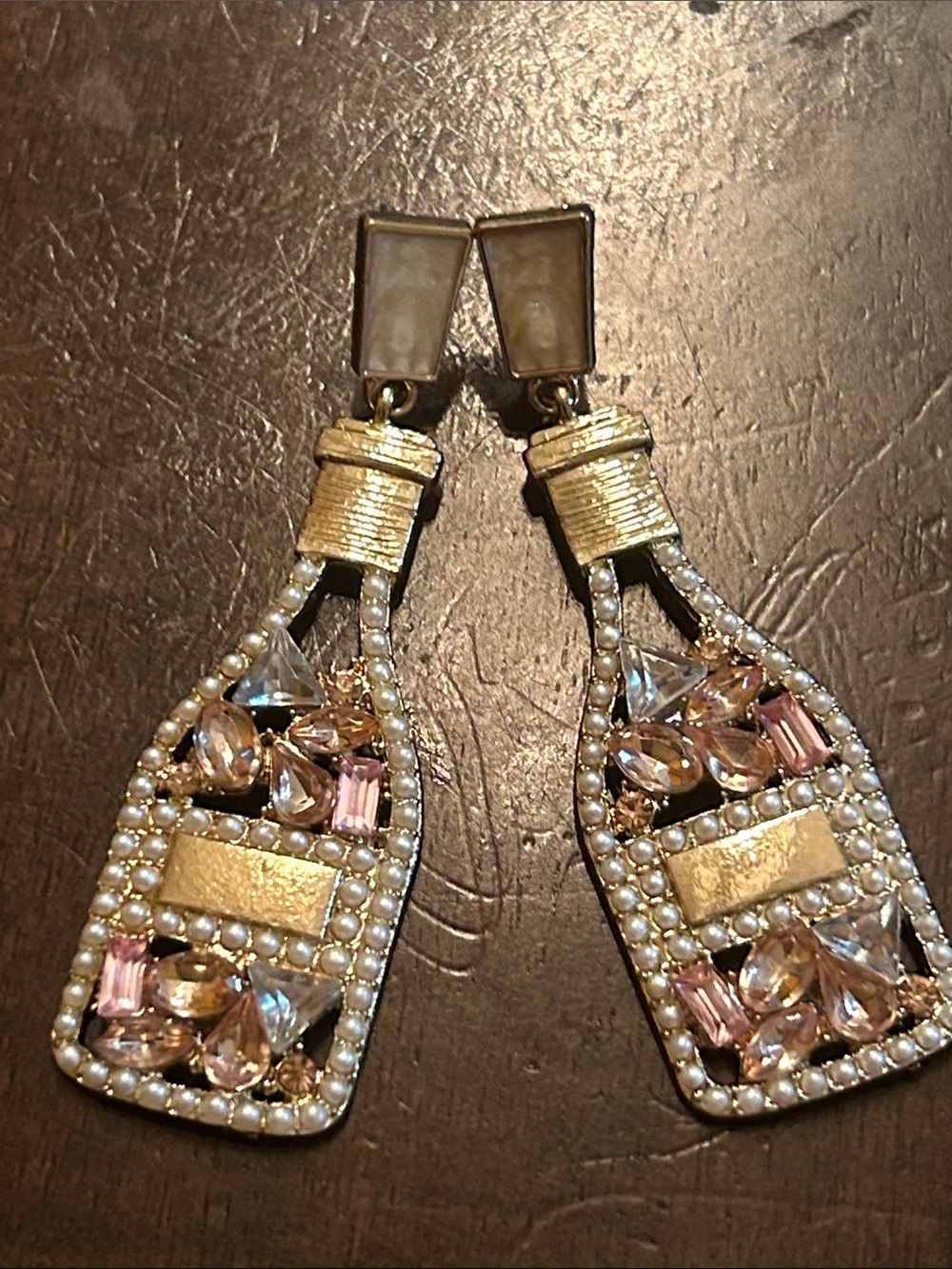 Betsey Johnson Gold-Tone Pink & Champagne Bottle Drop Earrings